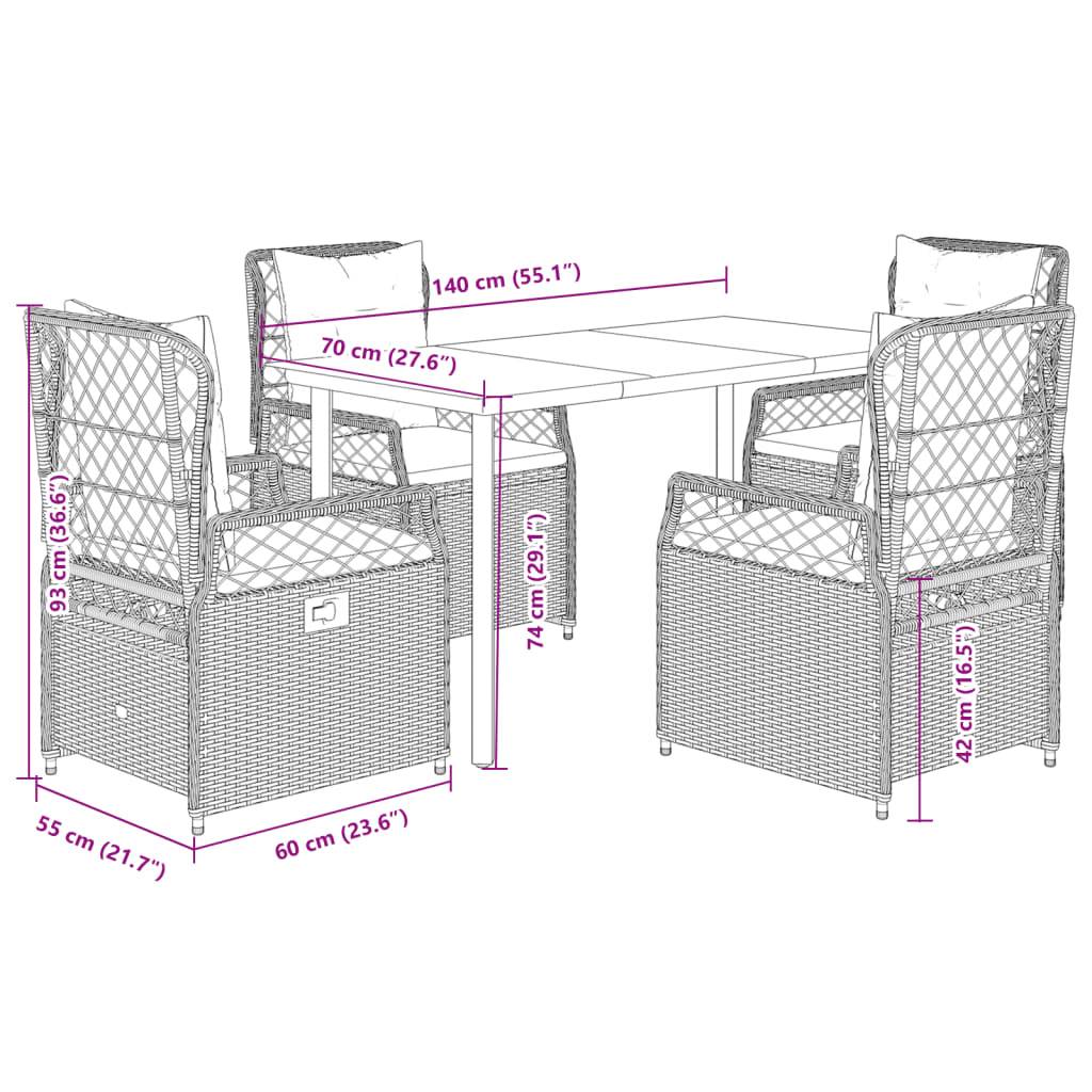 vidaXL 5-tlg. Garten-Essgruppe mit Kissen Hellgrau Poly Rattan