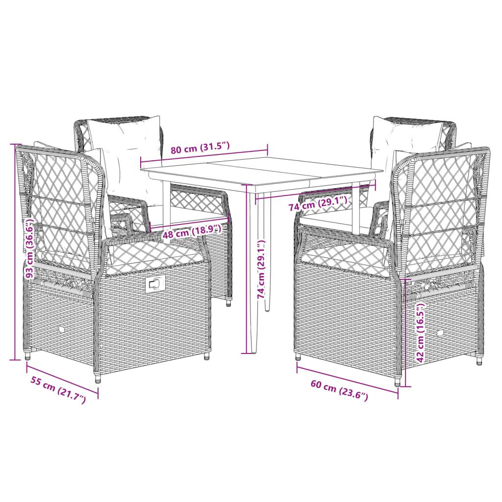 vidaXL 5-tlg. Garten-Essgruppe mit Kissen Braun Poly Rattan