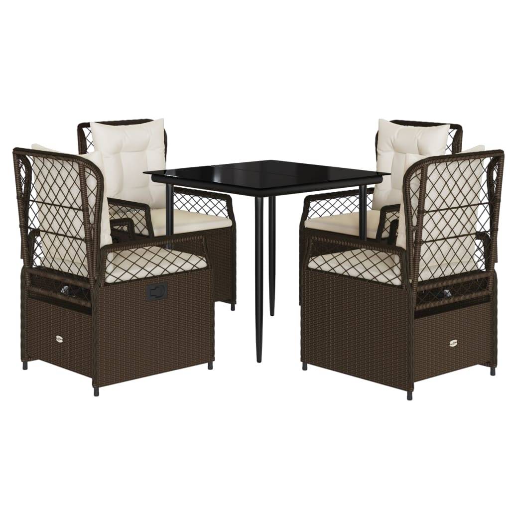 vidaXL 5-tlg. Garten-Essgruppe mit Kissen Braun Poly Rattan
