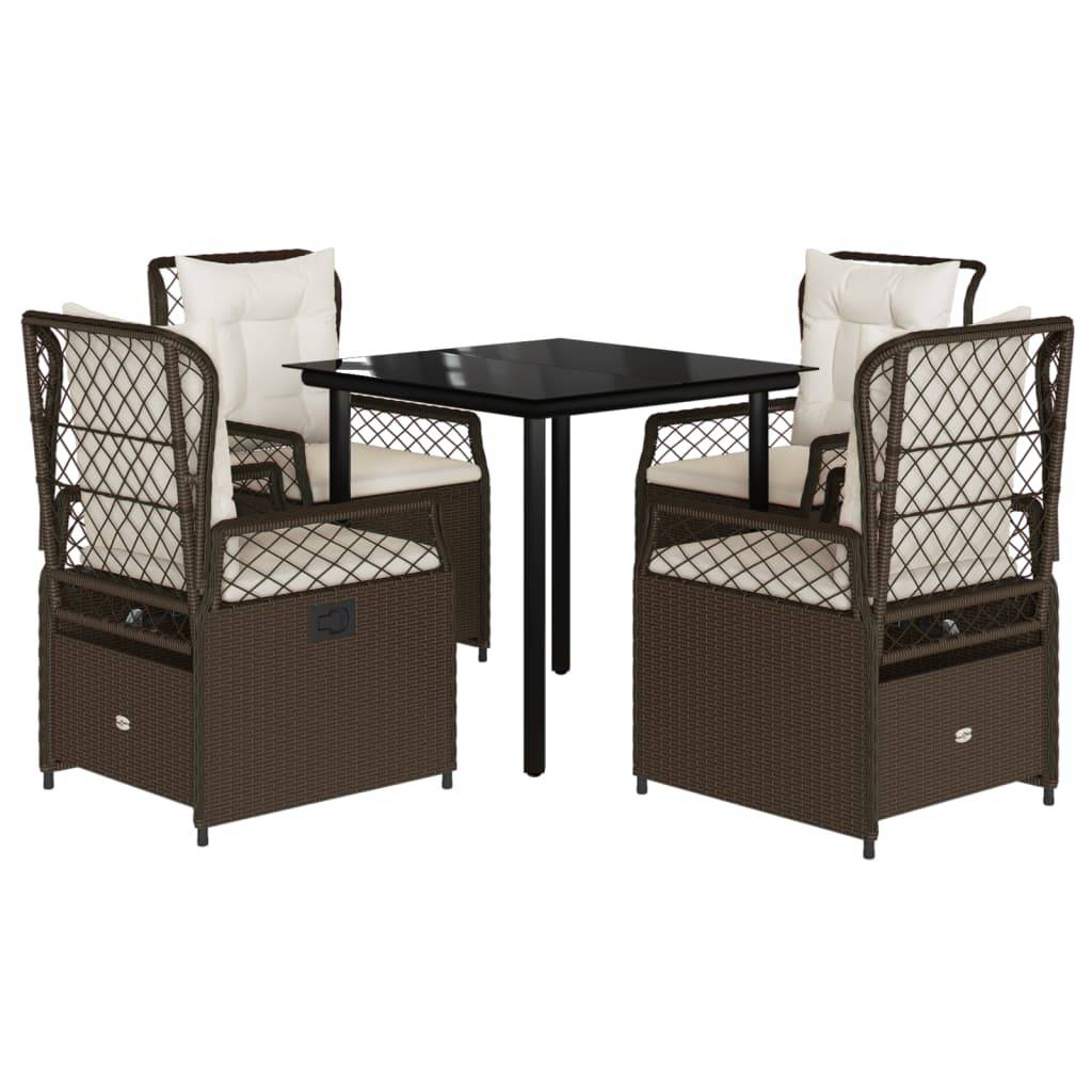 vidaXL 5-tlg. Garten-Essgruppe mit Kissen Braun Poly Rattan