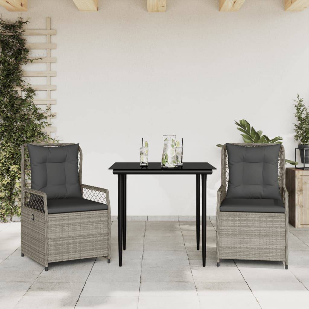 vidaXL 3-tlg. Garten-Essgruppe mit Kissen Hellgrau Poly Rattan