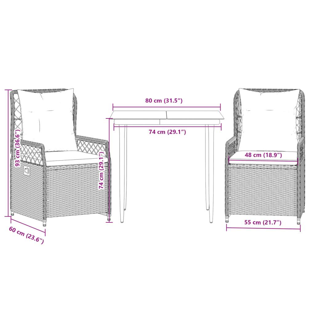 vidaXL 3-tlg. Garten-Essgruppe mit Kissen Beige Poly Rattan