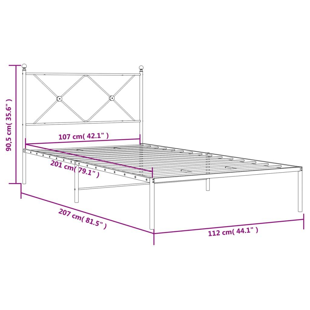 vidaXL Bettgestell mit Kopfteil Metall Schwarz 107x203 cm