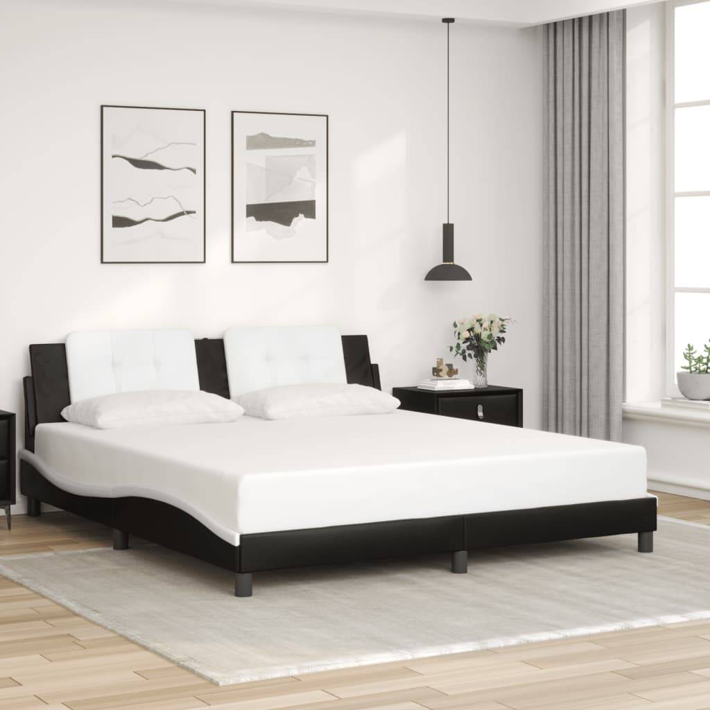 vidaXL Bettgestell mit LED ohne Matratze "Zadar" Schwarz und Weiß 180x200 cm Kunstleder