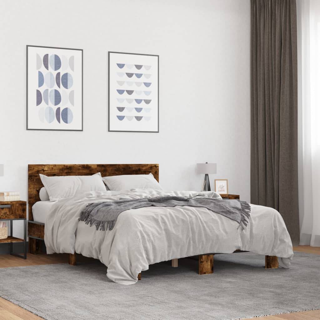 vidaXL Bettgestell Räuchereiche 120x200 cm Holzwerkstoff und Metall