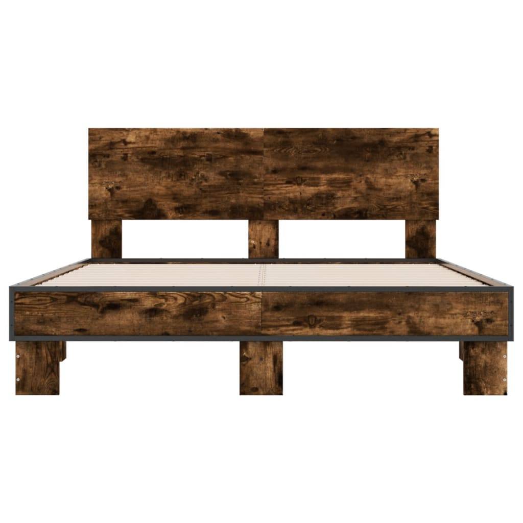 vidaXL Bettgestell Räuchereiche 120x200 cm Holzwerkstoff und Metall