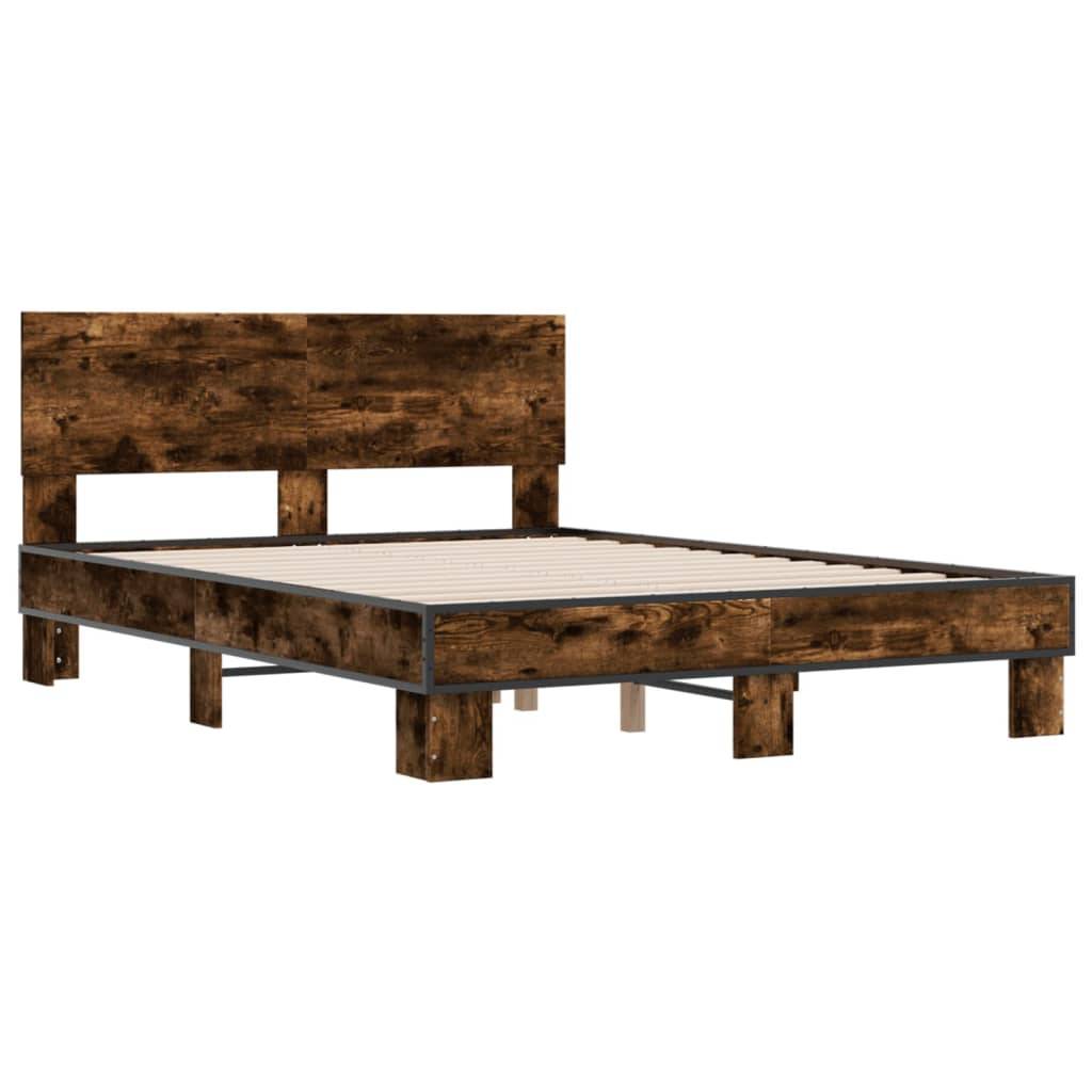 vidaXL Bettgestell Räuchereiche 120x200 cm Holzwerkstoff und Metall