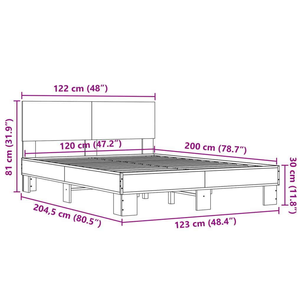 vidaXL Bettgestell Räuchereiche 120x200 cm Holzwerkstoff und Metall