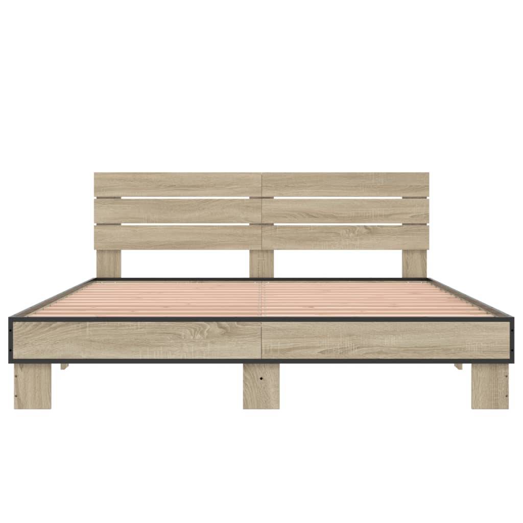vidaXL Bettgestell Sonoma-Eiche 150x200 cm Holzwerkstoff und Metall