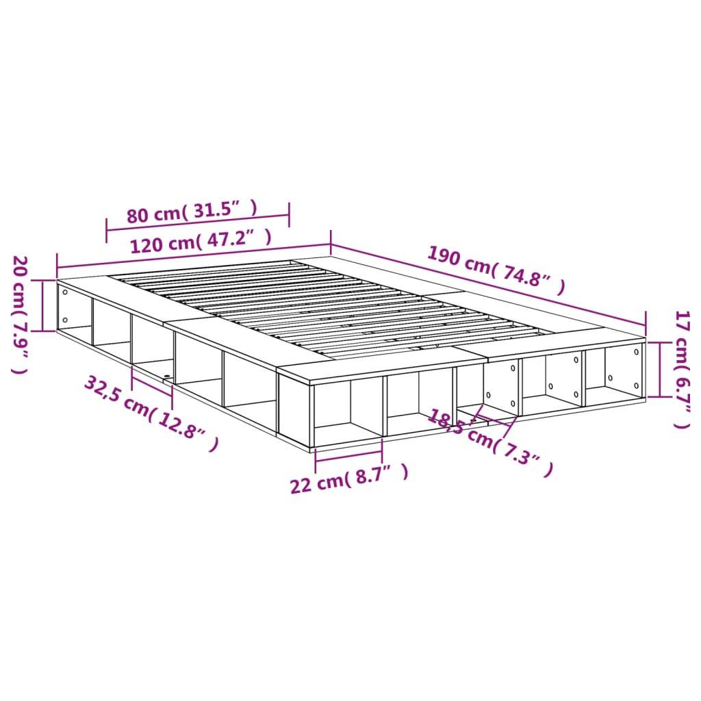 vidaXL Bettgestell Betongrau 120x190 cm Holzwerkstoff