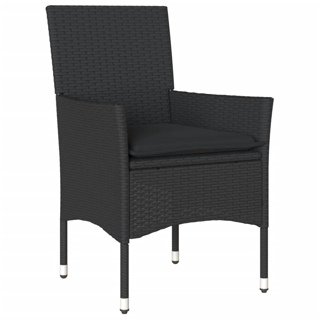 vidaXL 7-tlg. Garten-Essgruppe mit Kissen Schwarz Poly Rattan Akazie