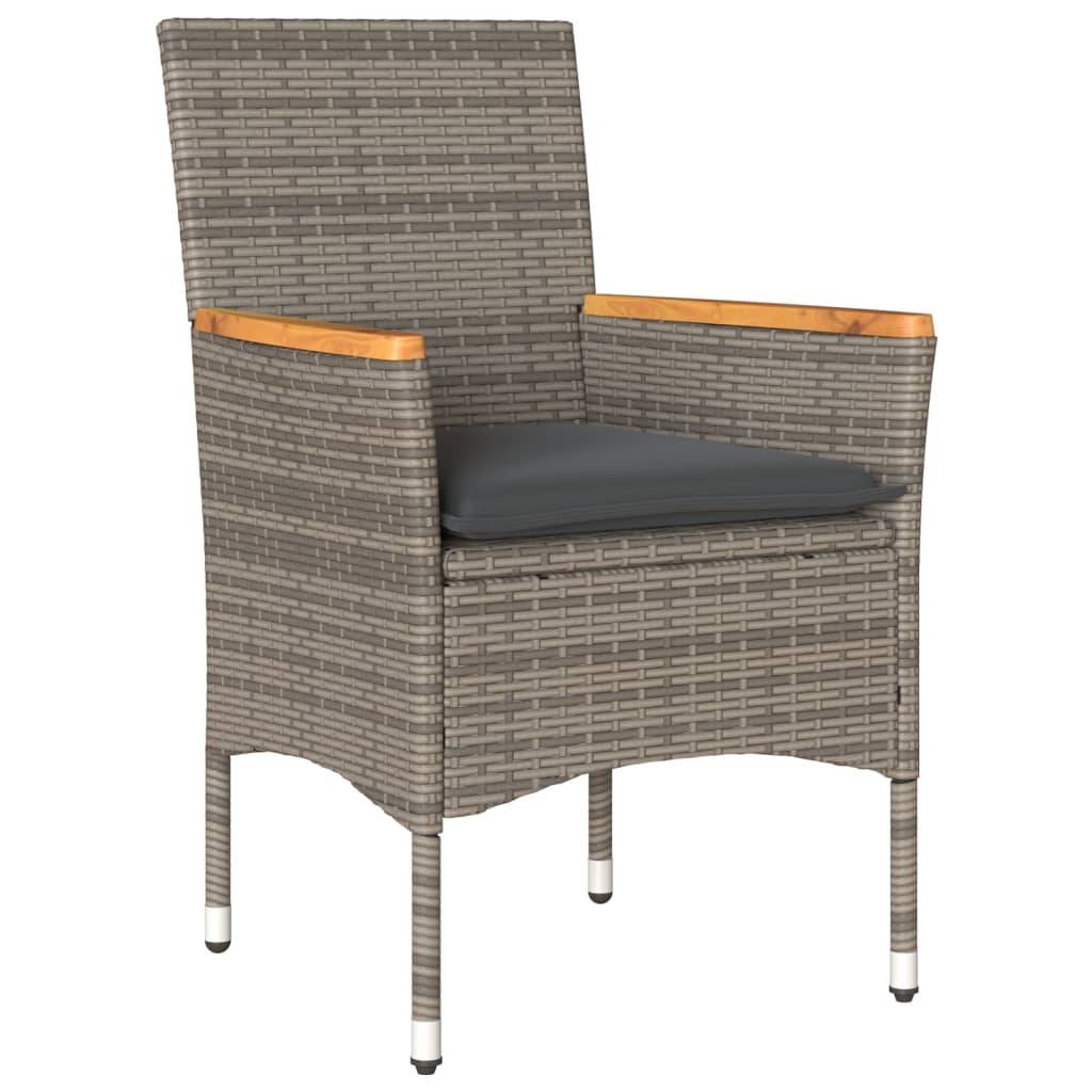 vidaXL 7-tlg. Garten-Essgruppe mit Kissen Grau Poly Rattan und Glas