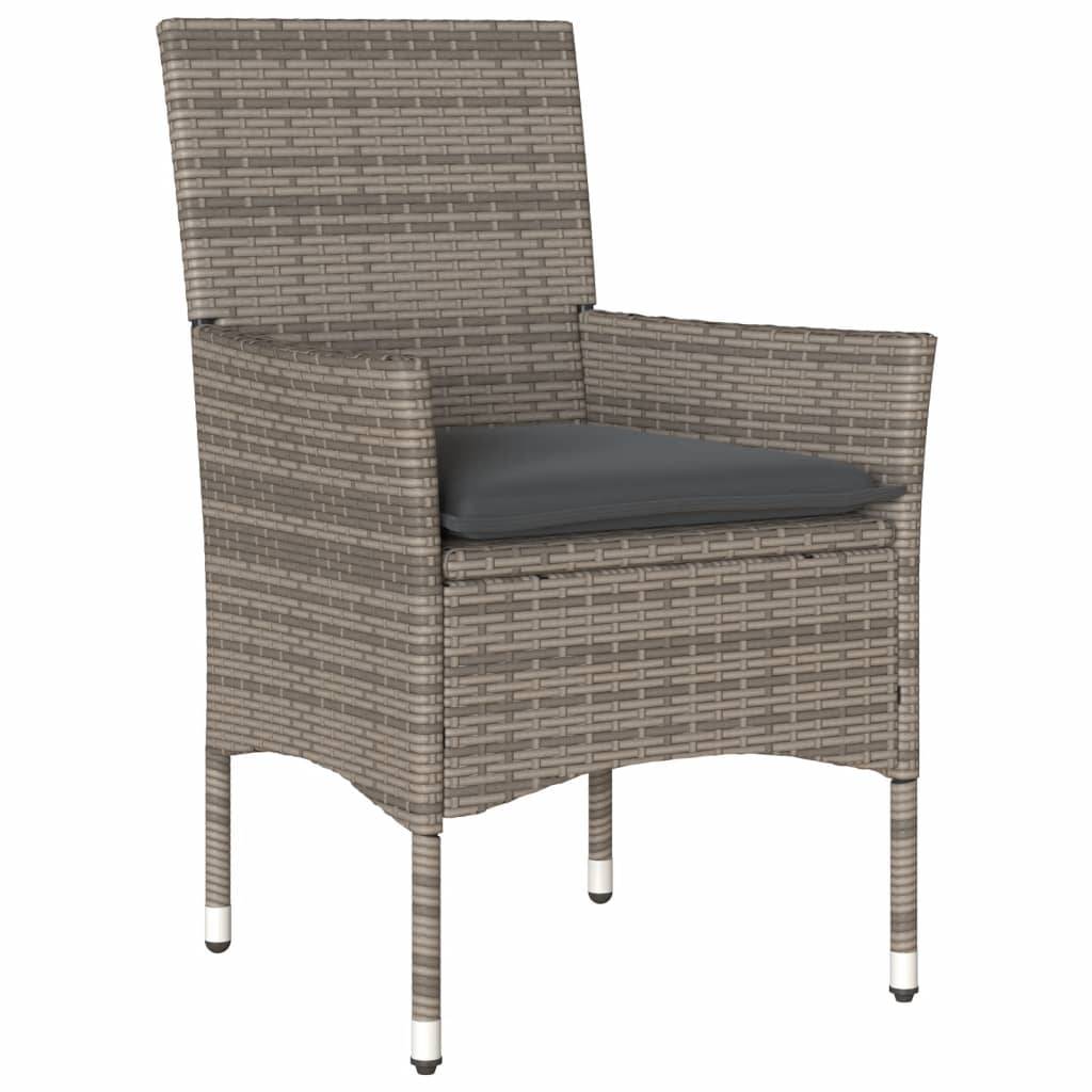 vidaXL 5-tlg. Garten-Essgruppe mit Kissen Grau Poly Rattan und Glas