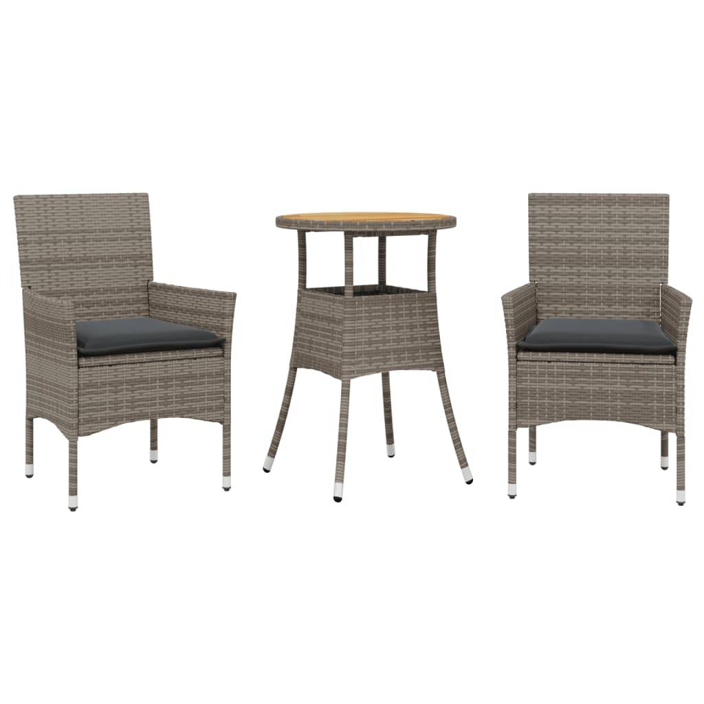 vidaXL 3-tlg. Garten-Essgruppe mit Kissen Grau Poly Rattan Akazie