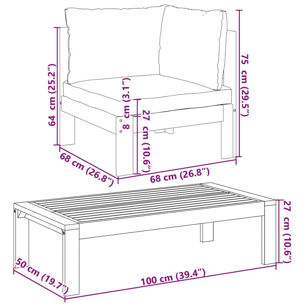 vidaXL 2-tlg. Garten-Sofa-Set mit Kissen Massivholz Akazie