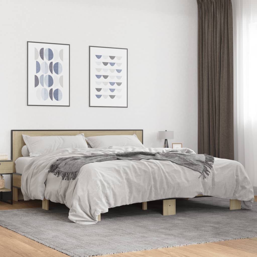 vidaXL Bettgestell Sonoma-Eiche 200x200 cm Holzwerkstoff und Metall
