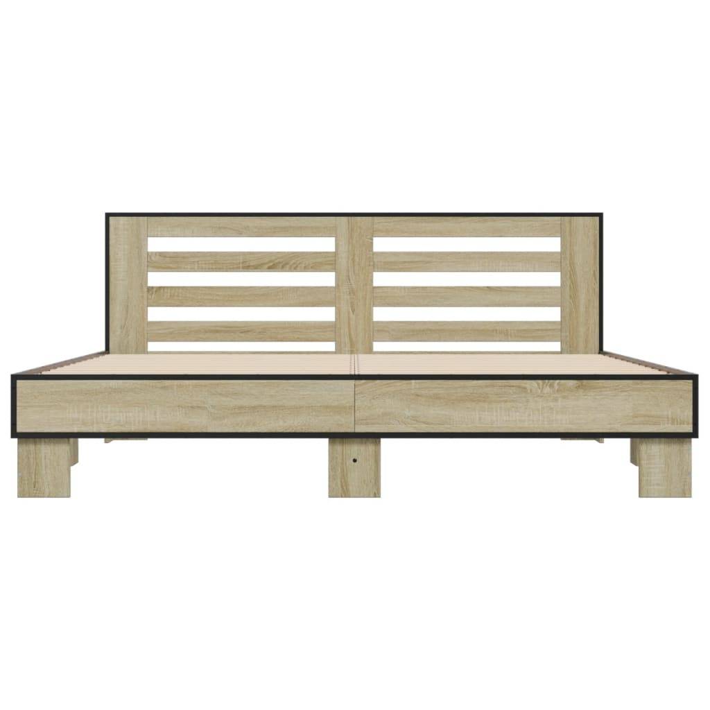 vidaXL Bettgestell Sonoma-Eiche 200x200 cm Holzwerkstoff und Metall
