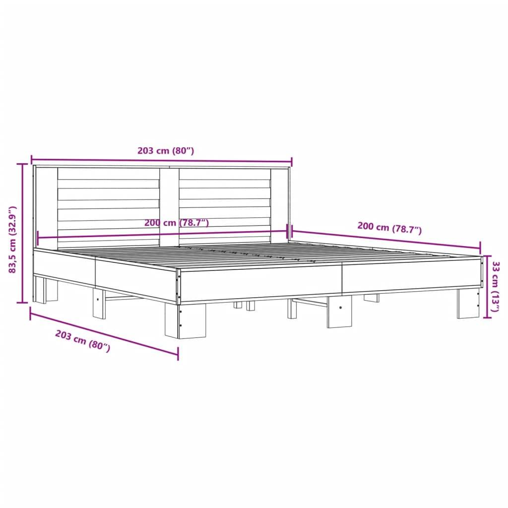 vidaXL Bettgestell Sonoma-Eiche 200x200 cm Holzwerkstoff und Metall