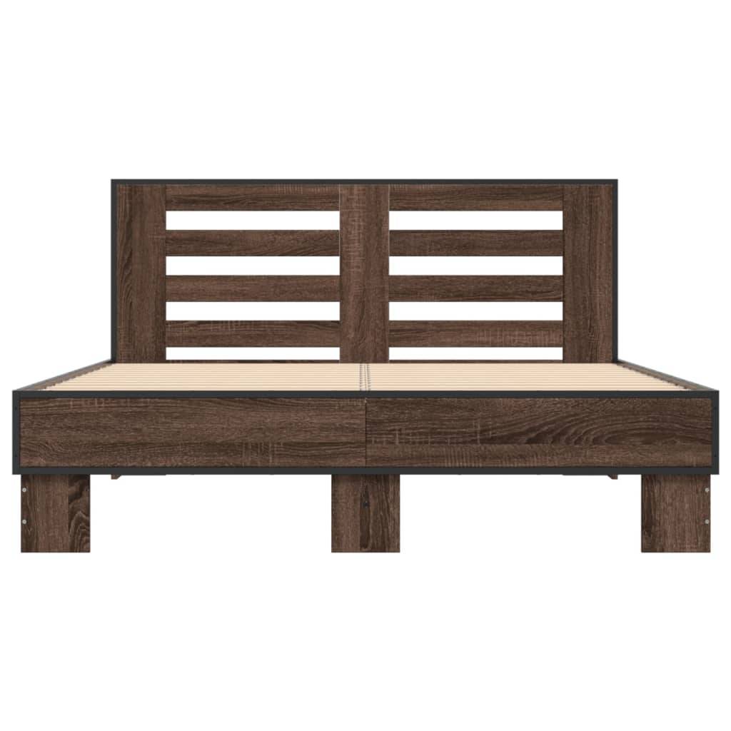 vidaXL Bettgestell Braun Eichen-Optik 135x190 cm Holzwerkstoff Metall