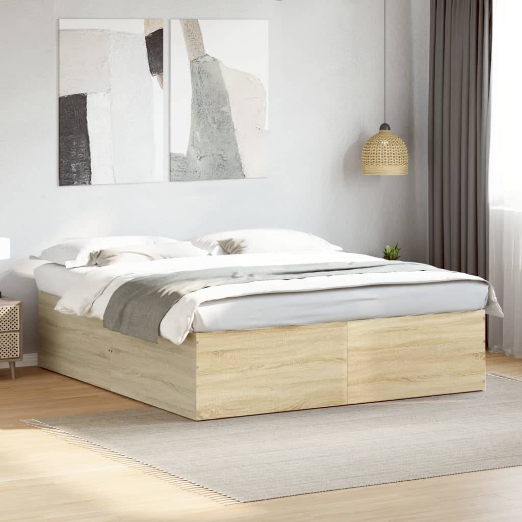 vidaXL Bettgestell Sonoma-Eiche 200x200 cm Holzwerkstoff