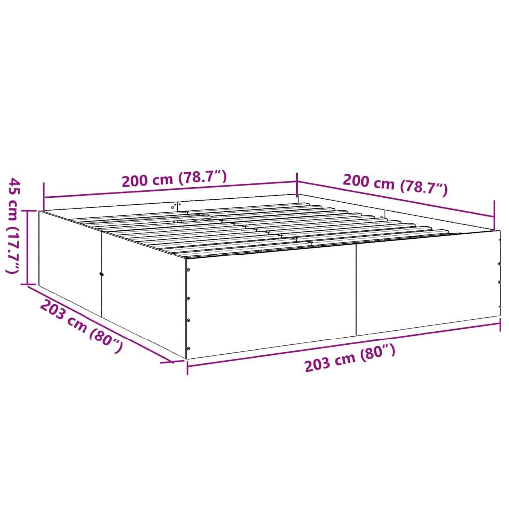 vidaXL Bettgestell Sonoma-Eiche 200x200 cm Holzwerkstoff