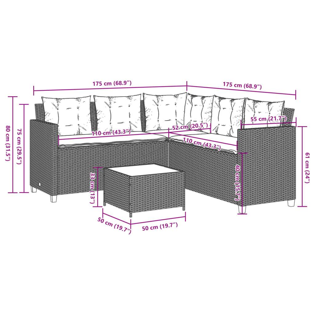 vidaXL Gartensofa in L-Form mit Tisch und Kissen Beige Poly Rattan