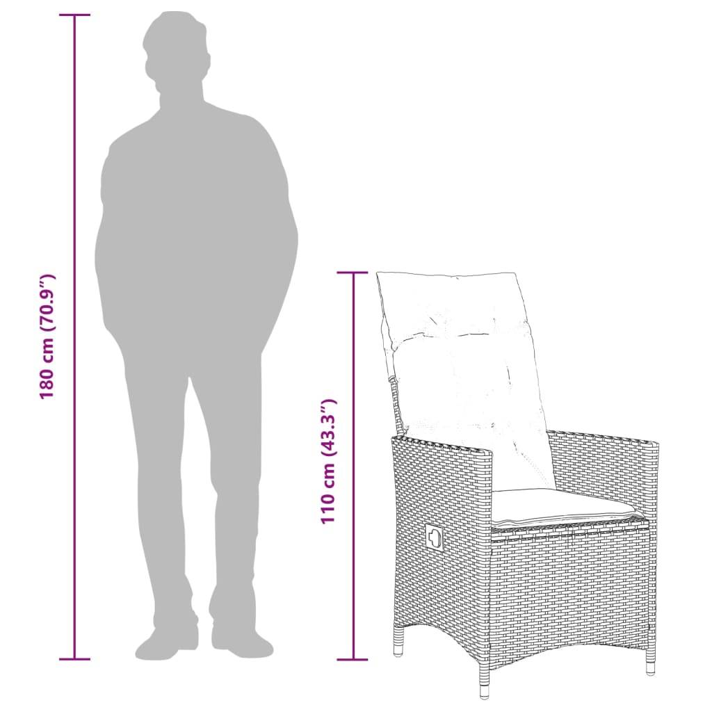 vidaXL Gartensessel mit Kissen 2 Stk. Verstellbar Braun Poly Rattan