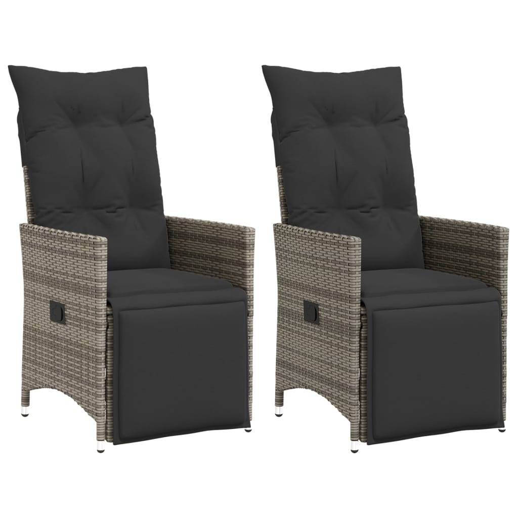 vidaXL Gartensessel mit Kissen 2 Stk. Verstellbar Grau Poly Rattan