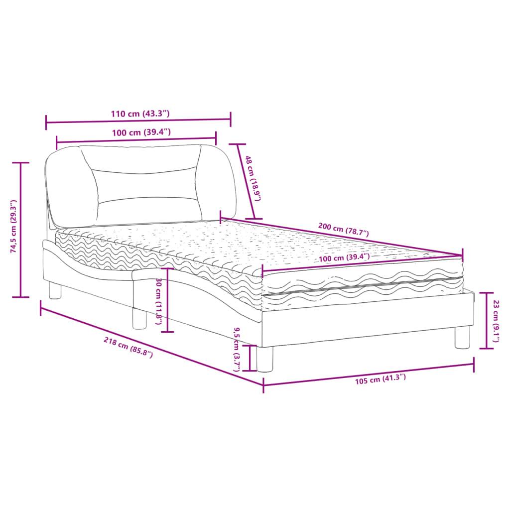 vidaXL Bett mit Matratze "Hvar" Schwarz und Weiß 100x200 cm Kunstleder