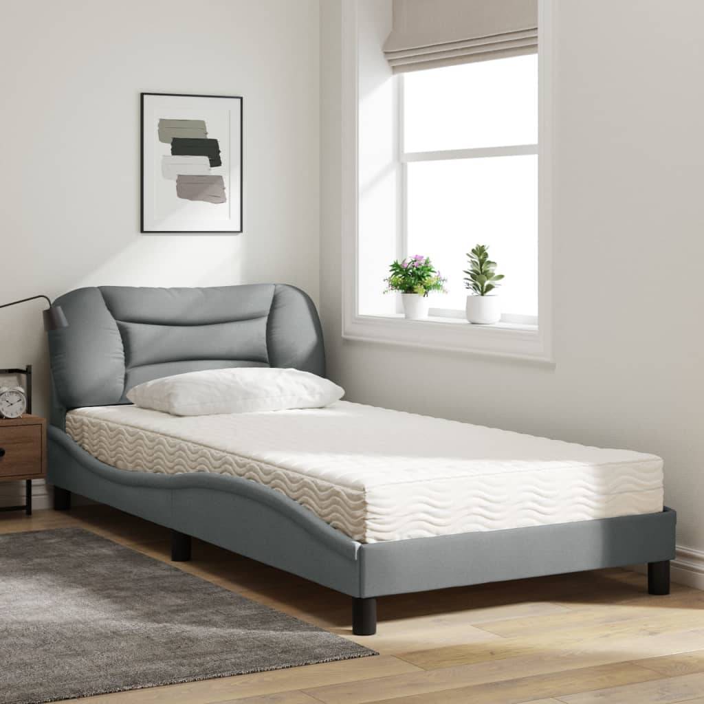 vidaXL Bett mit Matratze "Hvar" Hellgrau 100x200 cm Stoff