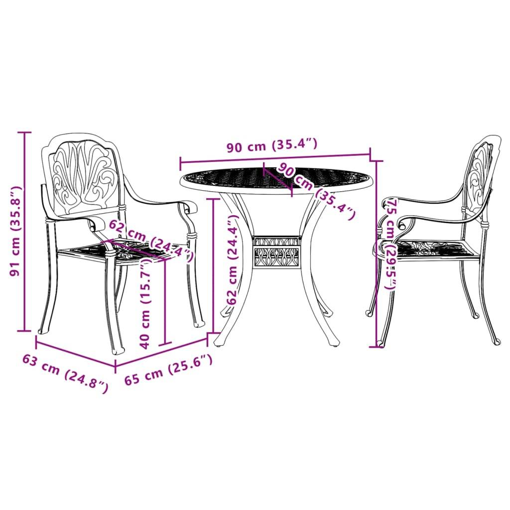 vidaXL 3-tlg. Bistro-Set Bronzen Aluminiumguss