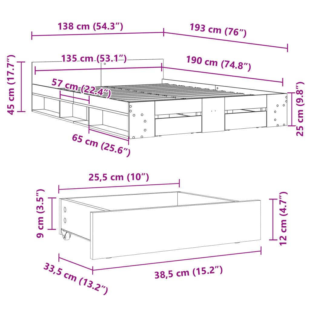 vidaXL Bettgestell mit Schubladen Sonoma-Eiche 135x190cm Holzwerkstoff