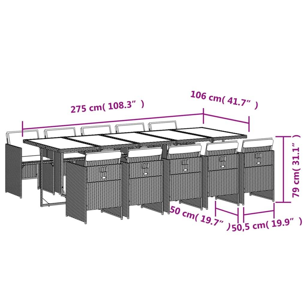 vidaXL 11-teiliges Garten-Ess-Set mit Kissen, grau, Polyrattan