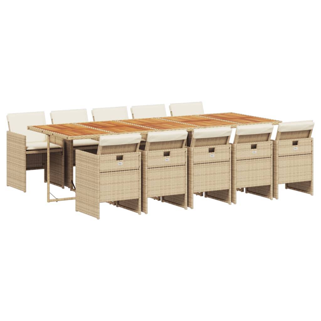 vidaXL 11-tlg. Garten-Essgruppe mit Kissen Beige Poly Rattan