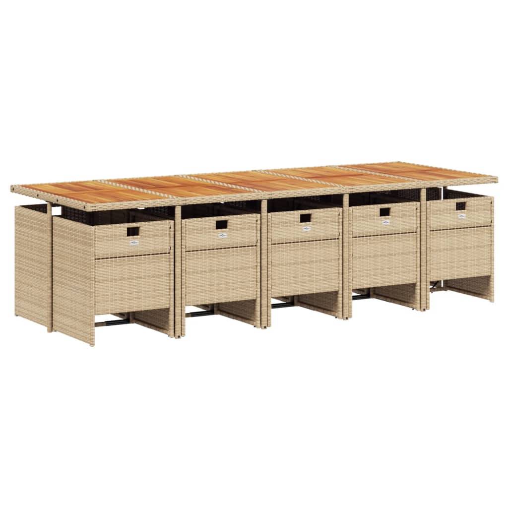 vidaXL 11-tlg. Garten-Essgruppe mit Kissen Beige Poly Rattan