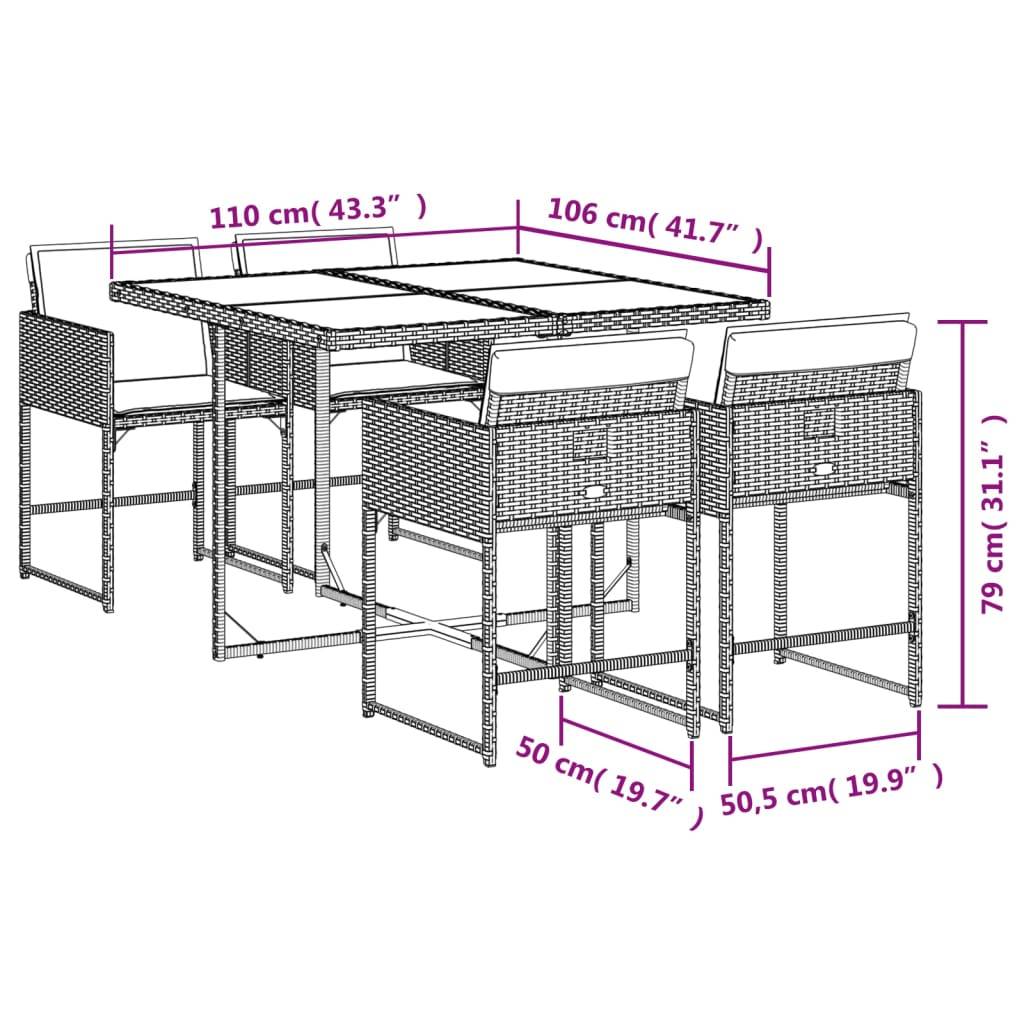 vidaXL 5-tlg. Garten-Essgruppe mit Kissen Beigemischung Poly Rattan