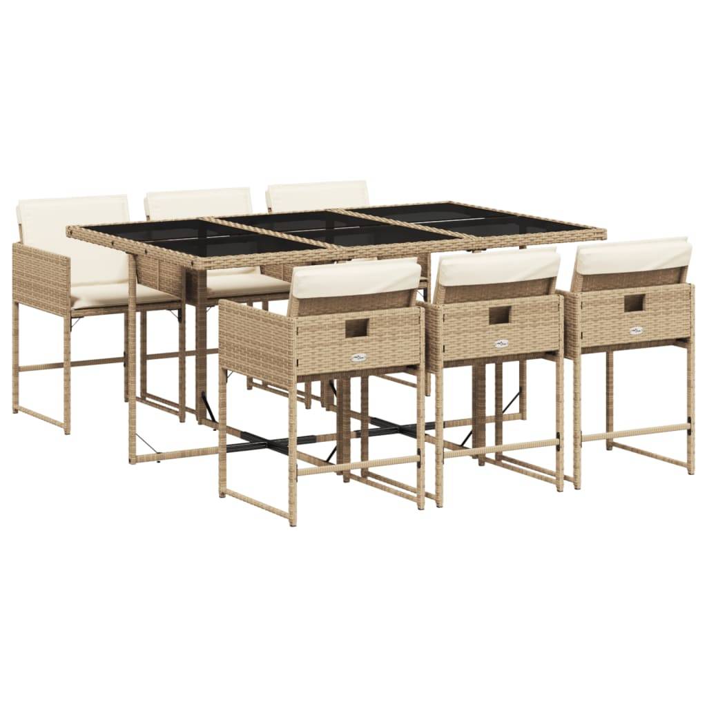 vidaXL 7-tlg. Garten-Essgruppe mit Kissen Beige Poly Rattan