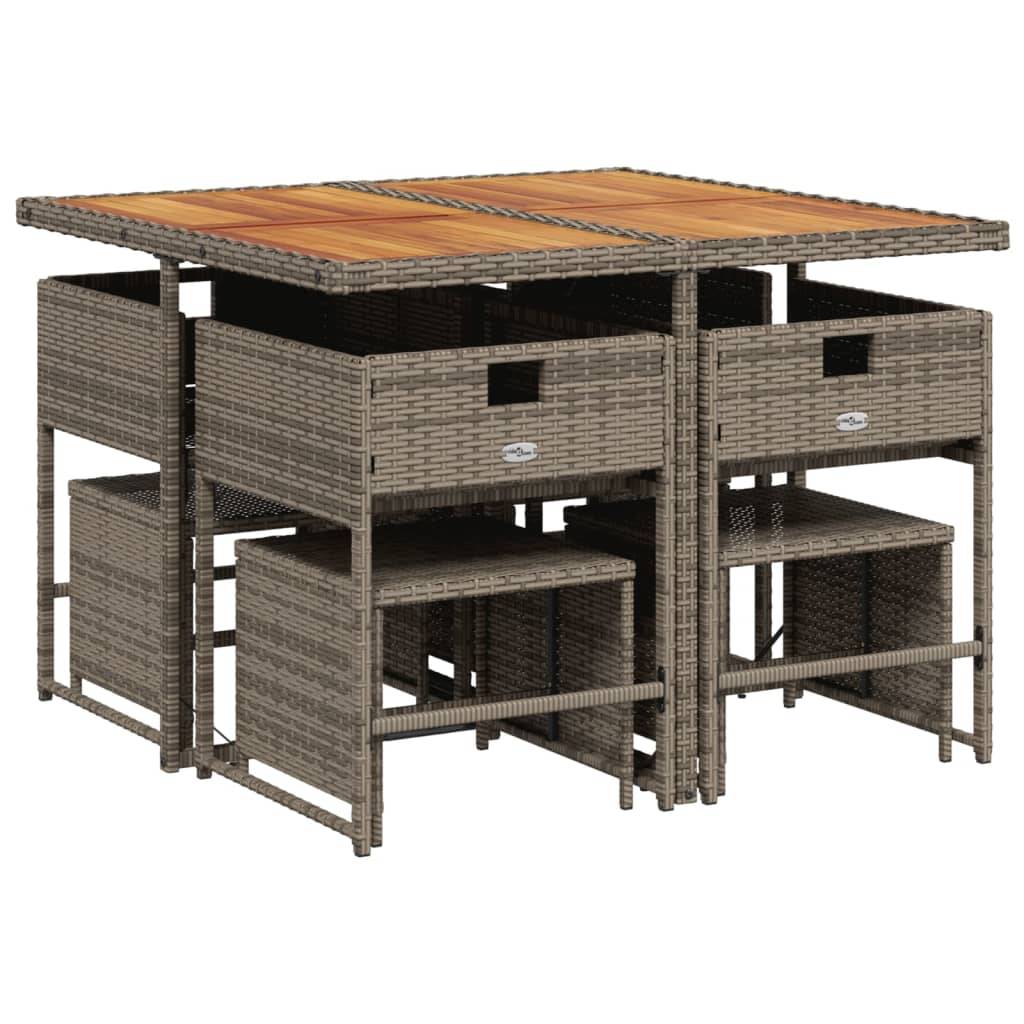vidaXL 9-tlg. Garten-Essgruppe mit Kissen Grau Poly Rattan