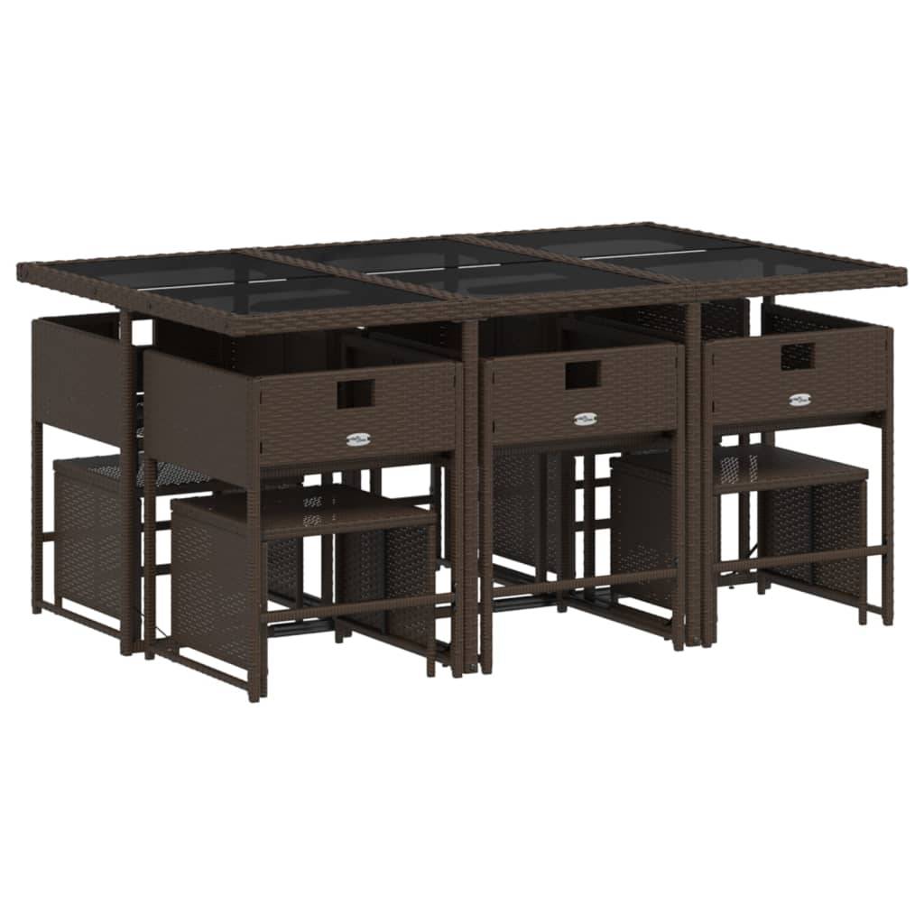 vidaXL 11-tlg. Garten-Essgruppe mit Kissen Braun Poly Rattan
