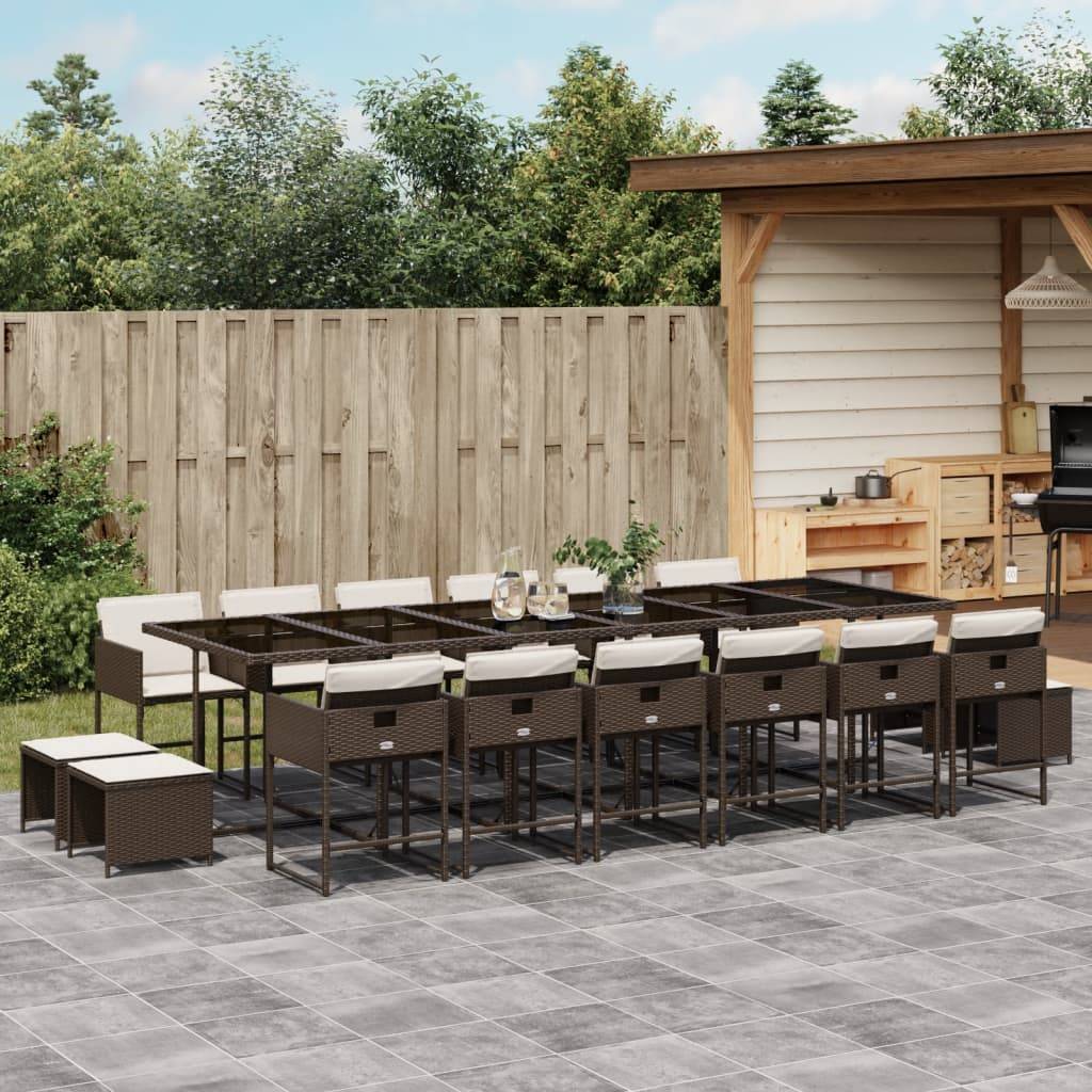 vidaXL 17-tlg. Garten-Essgruppe mit Kissen Braun Poly Rattan