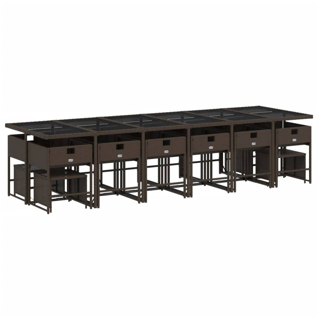 vidaXL 17-tlg. Garten-Essgruppe mit Kissen Braun Poly Rattan