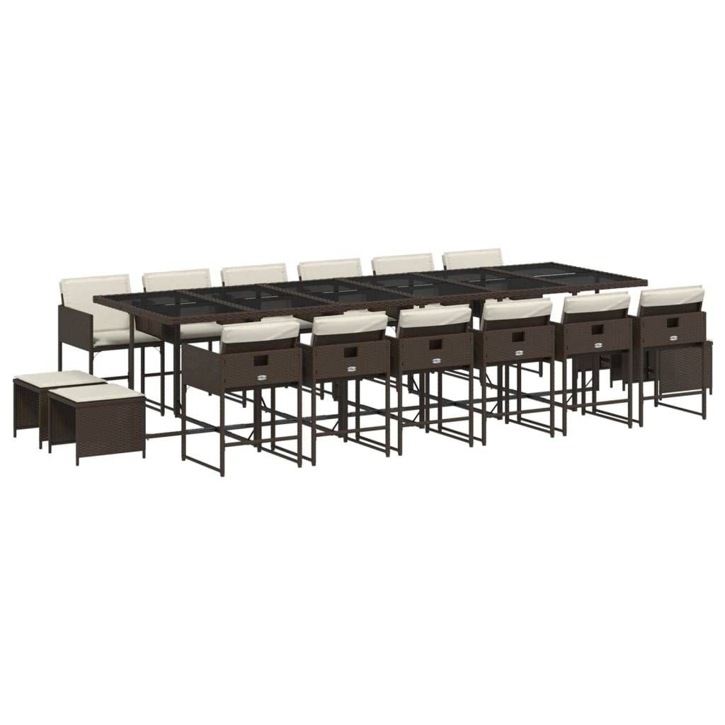 vidaXL 17-tlg. Garten-Essgruppe mit Kissen Braun Poly Rattan