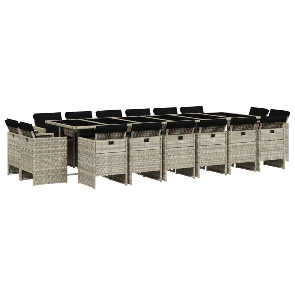 vidaXL 17-tlg. Garten-Essgruppe mit Kissen Hellgrau Poly Rattan