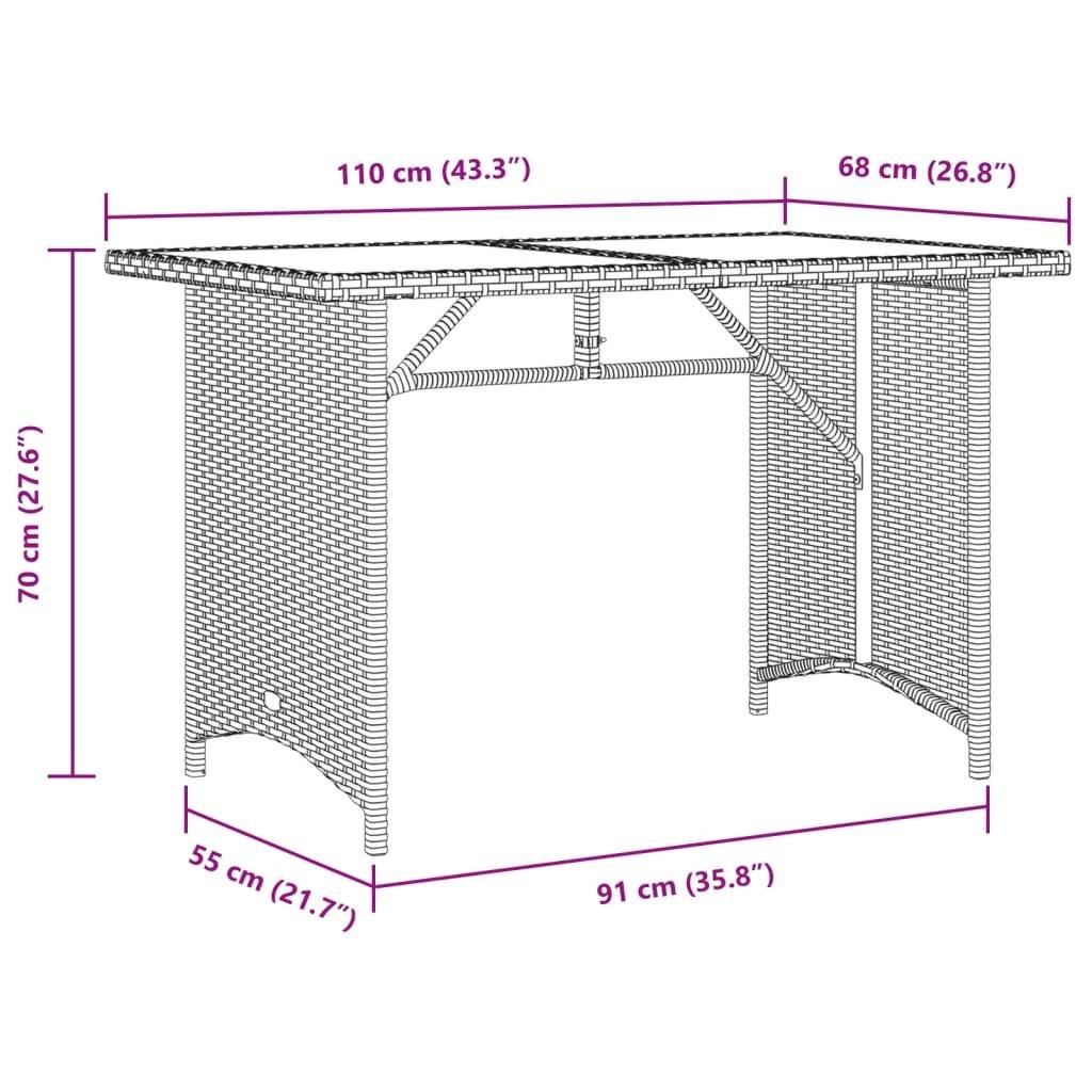 vidaXL Gartentisch mit Glasplatte Schwarz 110x68x70 cm Poly Rattan