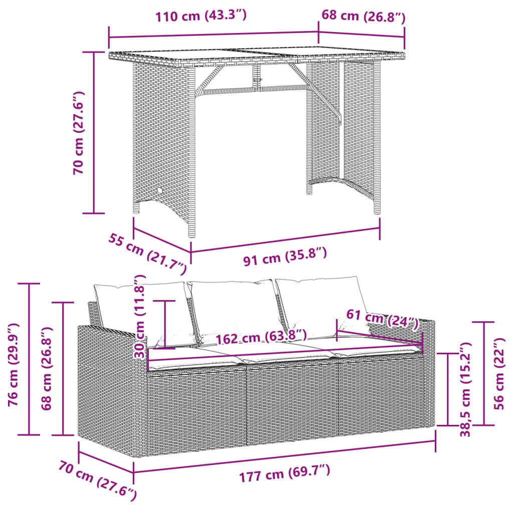vidaXL 2-tlg. Garten-Essgruppe mit Kissen Braun Poly Rattan