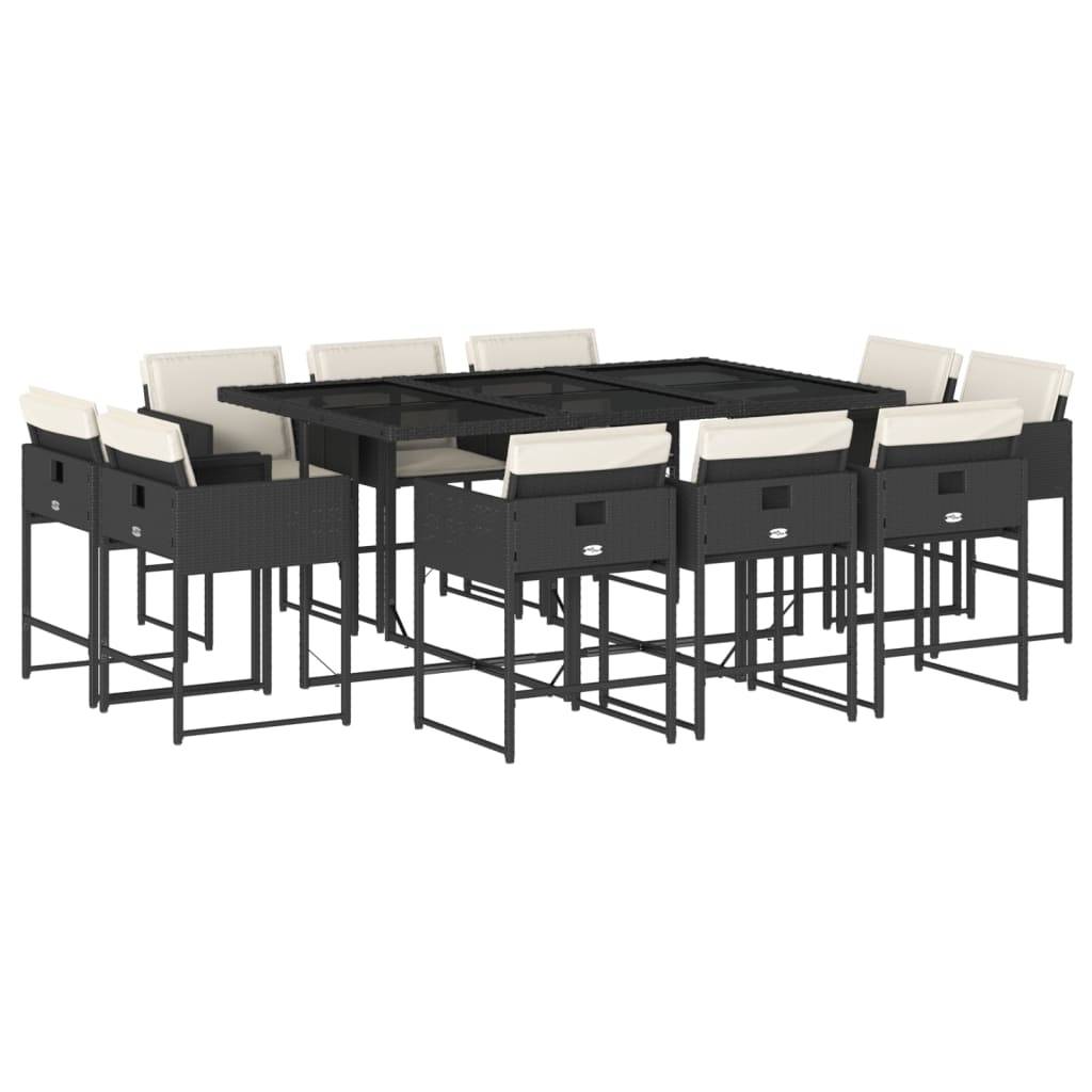 vidaXL 11-tlg. Garten-Essgruppe mit Kissen Schwarz Poly Rattan
