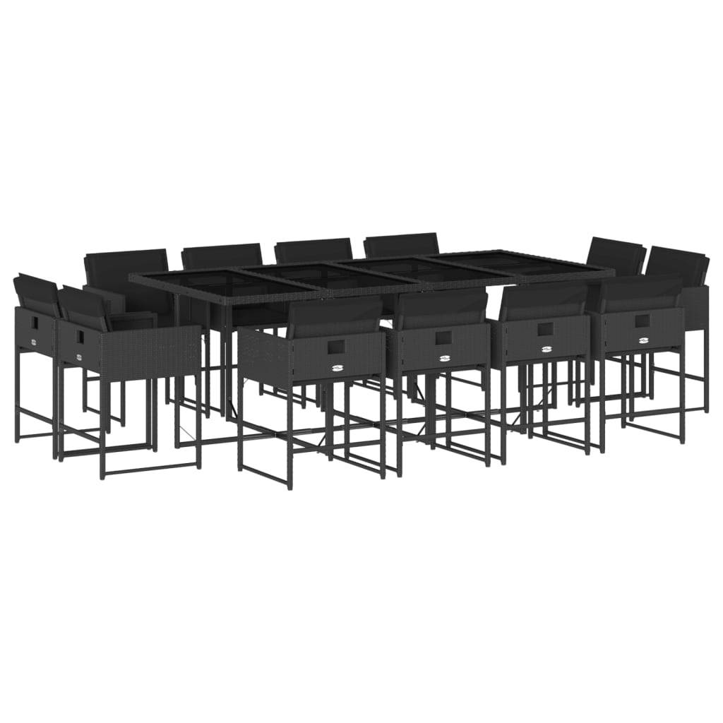 vidaXL 13-tlg. Garten-Essgruppe mit Kissen Schwarz Poly Rattan