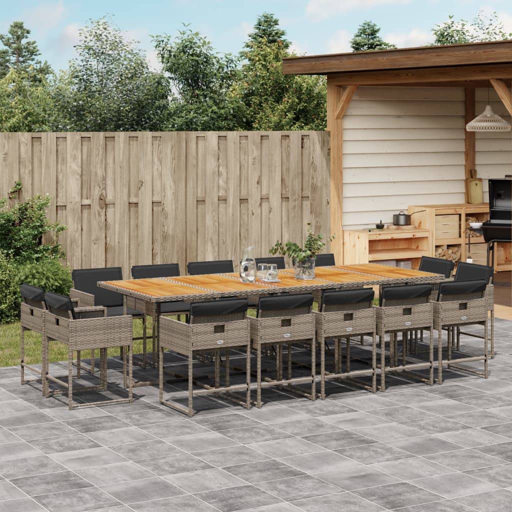 vidaXL 15-tlg. Garten-Essgruppe mit Kissen Grau Poly Rattan
