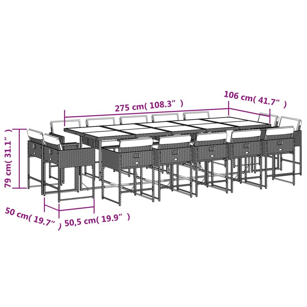 vidaXL 15-tlg. Garten-Essgruppe mit Kissen Beige Poly Rattan