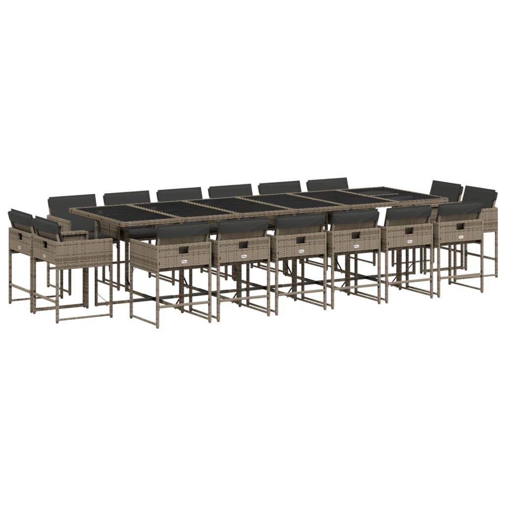 vidaXL 17-tlg. Garten-Essgruppe mit Kissen Grau Poly Rattan